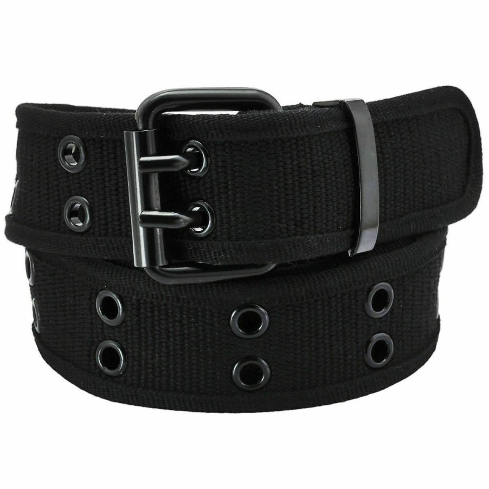 100% Cotton Canvas Black Belt Double Grommet Two Hole Heavy Duty Men's Women's